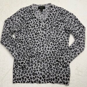 100% Cashmere Leopard Print V-Neck Sweater Charter Club‎ Size M